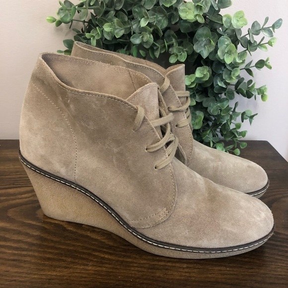 J Crew Lace Up Leather Wedge Booties Size 10 - Picture 1 of 9